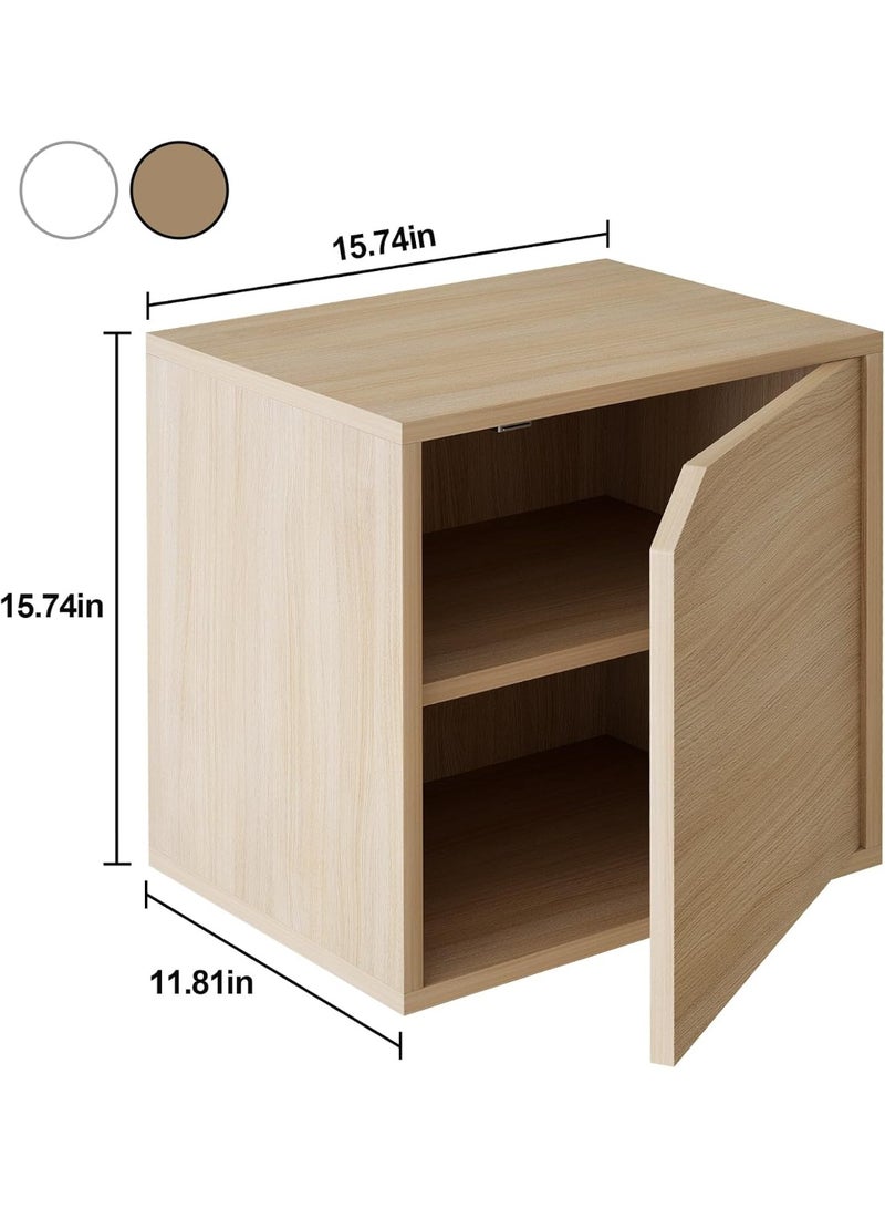 Storage Cube 2 Tiers Natural Stackable Storage Shelf with Door, Cubby Organizer Wooden Display Shelf Closet Organizer,Modern Cubical Bookcase Small Storage Cabinet for Living Room Bedroom - Image 3